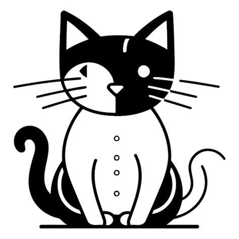 Lindo gato blanco y negro Ilustración vectorial aislada sobre fondo