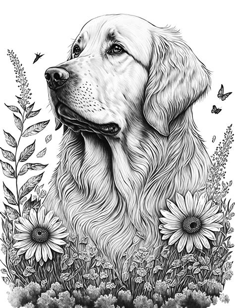 Golden Retriever Adult Coloring Sheet AI Generated Coloring Page Of A