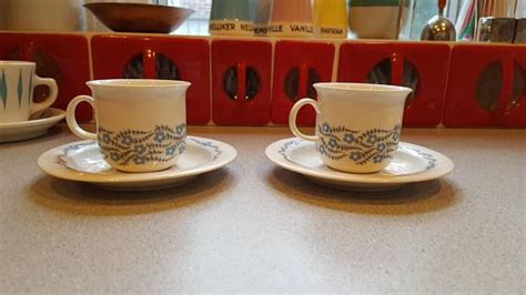 Two Arabia Finland Arctica Rosette Cups And Saucers Tableware Cup Creamer