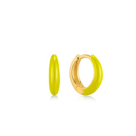 Nummi Jewelers Neon Yellow Enamel Gold Sleek Huggie Hoop Earrings