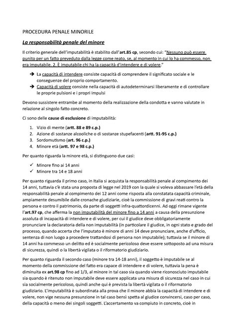 Procedura Penale Minorile 1 Diritto Processuale Penale Minorile