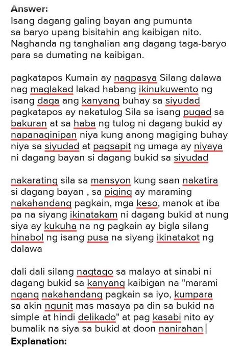 Gawan Ng Buod Ang Kwento Ni Dagang Bayan At Dagang Bukid Pa Answer Po