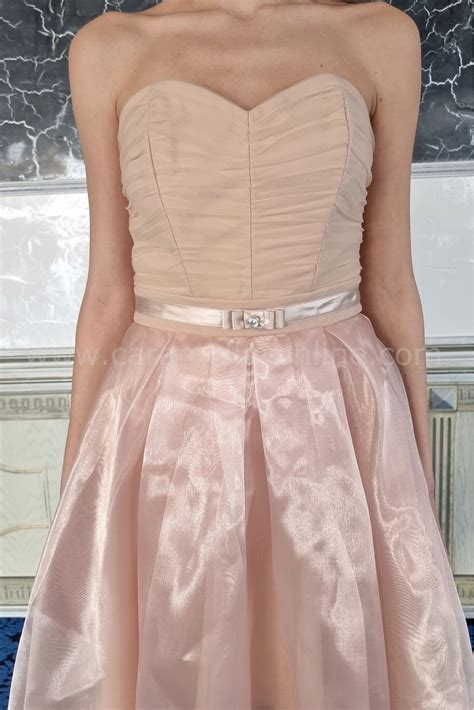 Дамска Официална Рокля тип бюстие от органза в бежово цвят NUDE Caramella Fashion