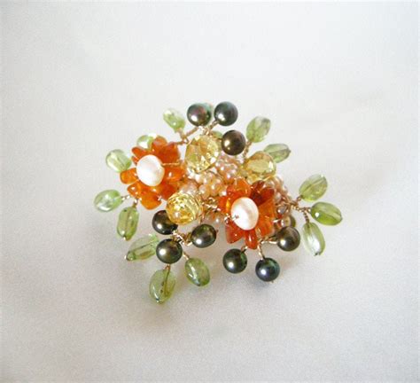 Gold barrette hair clip, Small barrette hair clip with gemstone flowers ...