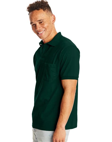 O0504 Hanes Mens Cottonblend® Ecosmart® Jersey Polo With Pocket 2 Pack