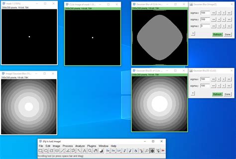 Multiple Gaussian Filter Implementations ImageJ1 Imagej2 CLIJx Give