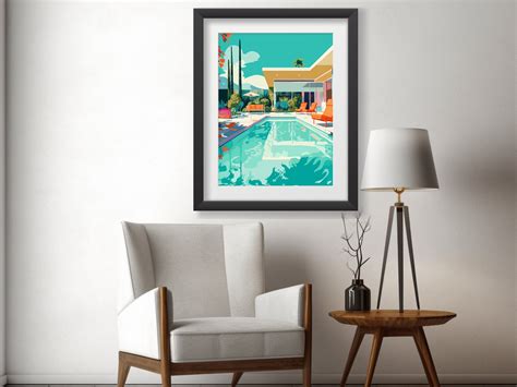 California Mid Century Modern Poolside Pop Art Print Pop Art Etsy