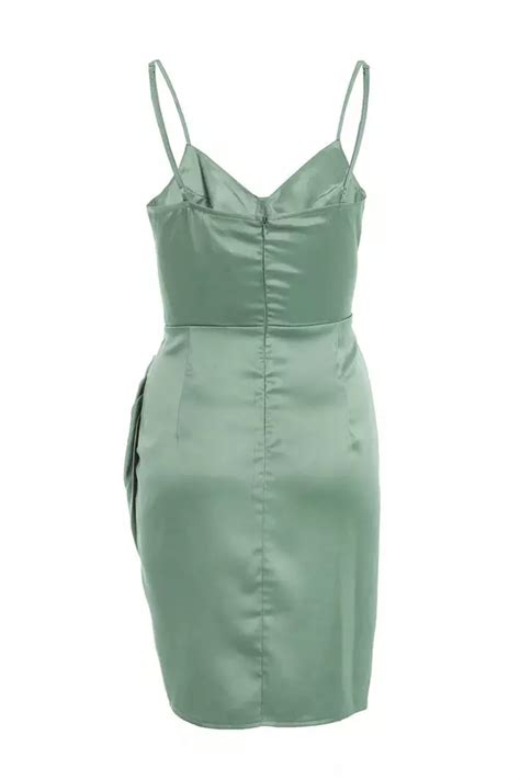 Sage Satin Ruched Bodycon Mini Dress Quiz Clothing