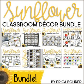 Black Dots Sunflower Classroom Decor Bundle By Erica Bohrer Tpt