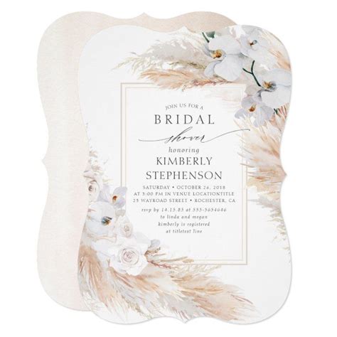 Pampas Grass And White Orchids Chic Bridal Shower Invitation Zazzle