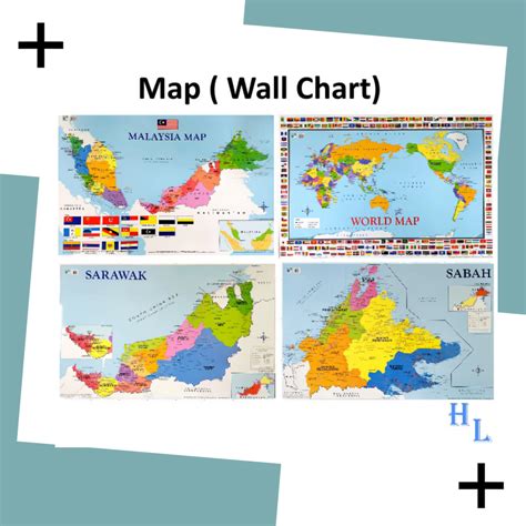 World Map Malaysia Map Sabah Sarawak Poster 25pcs Lazada