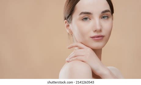 Slim Goodlooking European Brunette Woman Touches Stock Photo Shutterstock