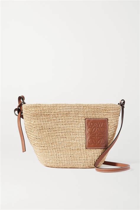 Loewe Paula S Ibiza Pochette Leather Trimmed Woven Raffia Shoulder