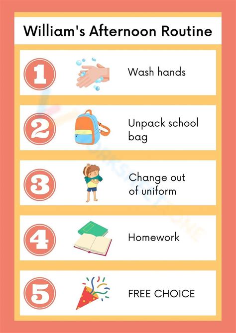 Afternoon Routine Checklist Worksheet