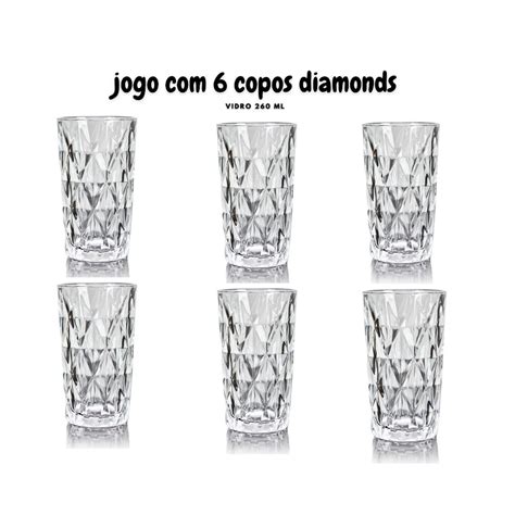 Jogo Copos De Vidro Ml Diamond Serve Agua Vinho Suco Bebidas