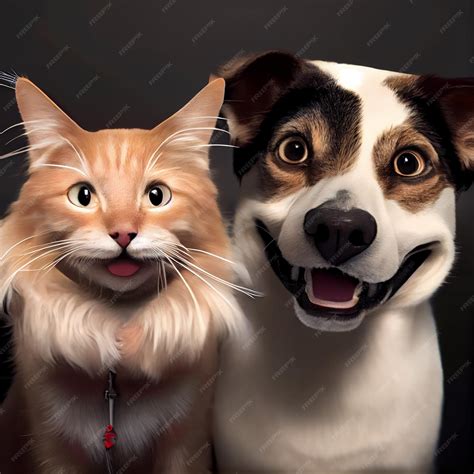 Premium Photo | Happy dog and cat friends posing together