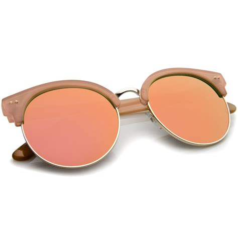 Oversize Women's Half Frame Mirror Lens Sunglasses - zeroUV