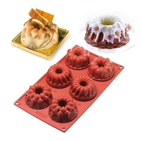 6 Cavity Silicone Mini Bundt Mold Baking Pan Kouglof Savarin Bakeware