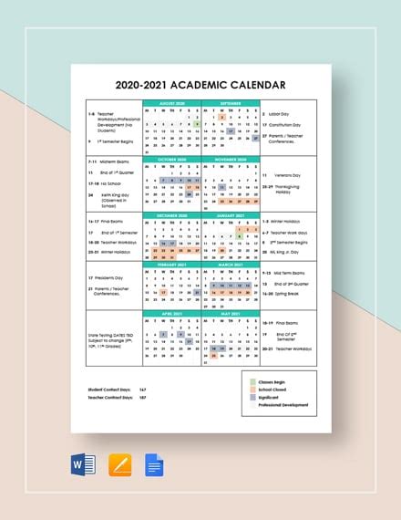 Microsoft Academic Calendar Template | PDF Template