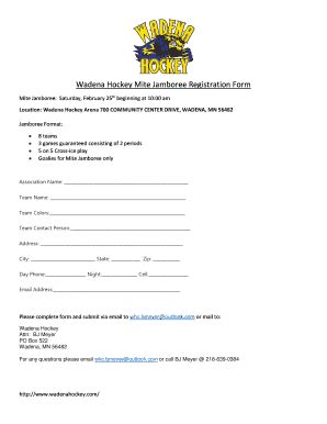 Fillable Online Wadena Hockey Mite Jamboree Registration Form Fax Email