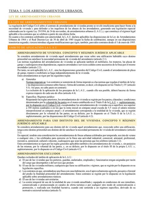 Tema 5 Civil III TEMA 5 LOS ARRENDAMIENTOS URBANOS LEY DE