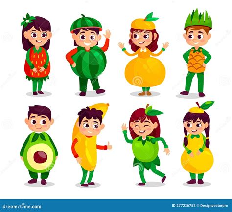 Ilustraci N Vectorial De Ni Os Con Trajes De Frutas Lindos Aislados En