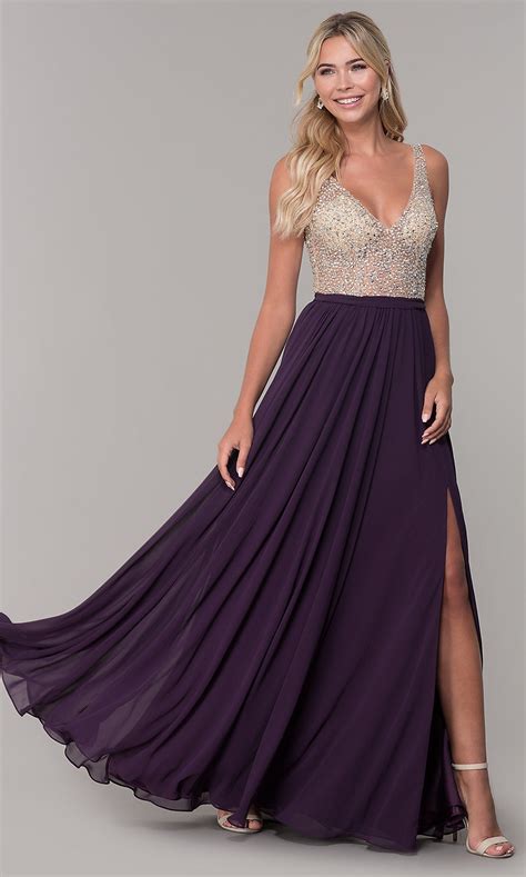 Illusion Beaded Bodice Long Prom Dress Promgirl