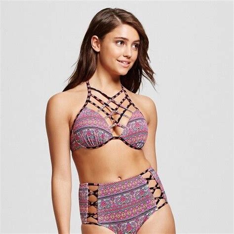 Women S Shade Shore Strappy High Neck Bikini Top Multi Floral Stripe