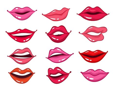 Premium Vector Colorful Female Lips Set On White Background Comic