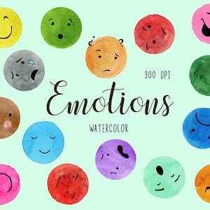 Watercolor Emotions Clipart Faces Clipart Emojis Clipart Feelings