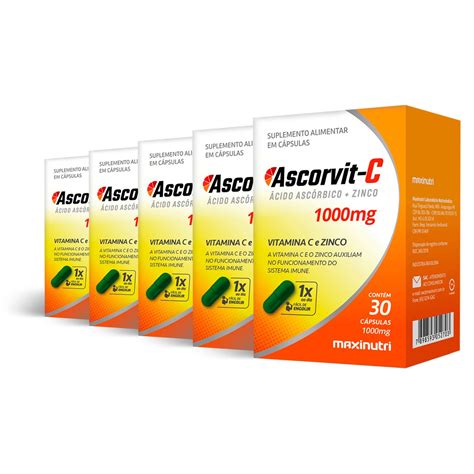 Kit 5 Ascorvit C Maxinutri 30 Cápsulas Edin