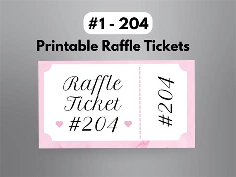 Pink Wedding Printable Numbered Raffle Tickets Door Prize Draw Entry Ticket Hearts Love Raffle ...