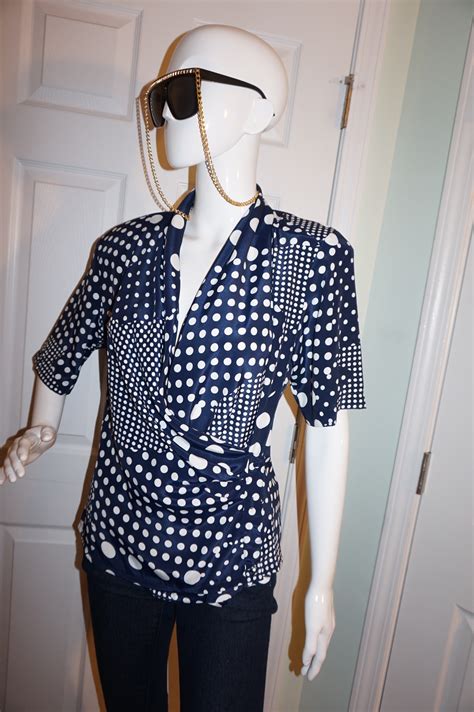 Divaxpress Resale Vintage Nicola Navy Blue Polka Dot Blouse Size S