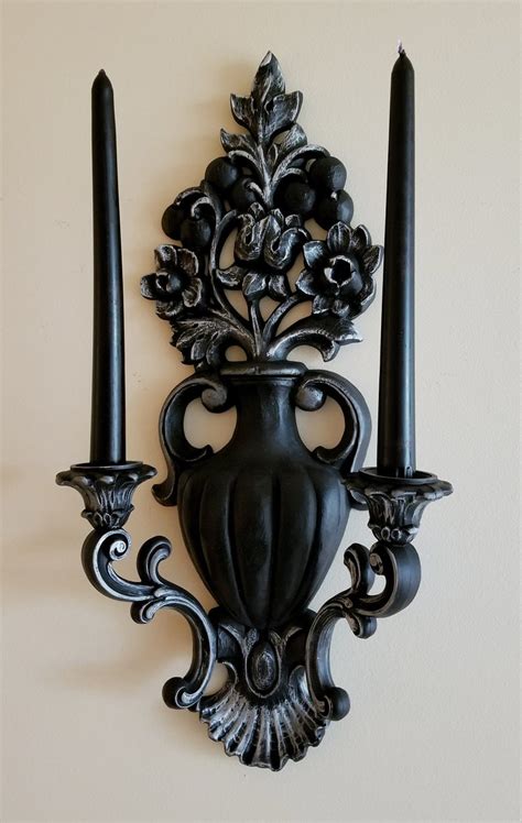 Victorian Goth Decor Vintage Wall Sconce Black Candle Holders Gothic