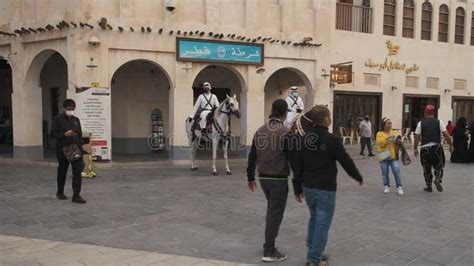 Souq Waqif In Doha Qatar Main Street At Sunset Showing The Old Police