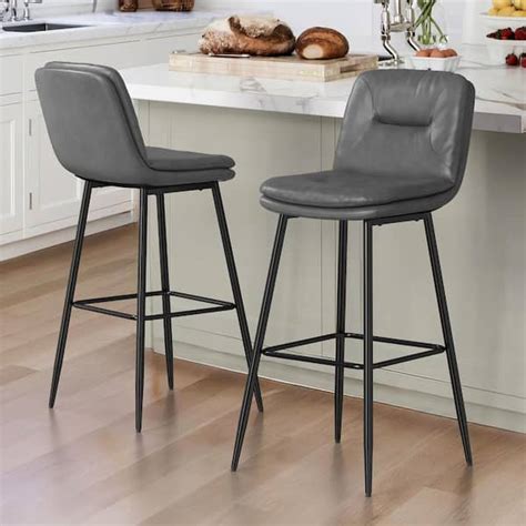 Lue Bona In Metal Frame Gray Faux Leather Upholstered Bar Chairs