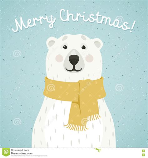 Christmas Card Of Polar Bear With Yellow Scarf Stock Vector