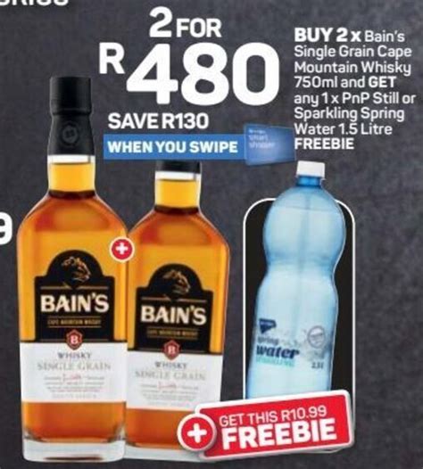 2x Bains Single Grain Cape Mountain Whisky 750ml Offer At Pick N Pay