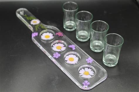 Floral Epoxy Resin Shot Glass Serving Tray Includes 4 Clear Etsy