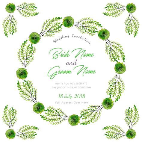 Carte D Invitation Floral De Mariage D Aquarelle Verte Vecteur Premium