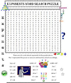 Math Word Search Puzzles Exponents Fractions General Math By David