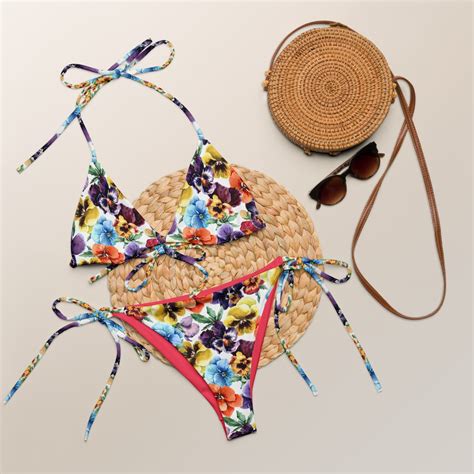 Fresh Flower Bouquet String Bikini Set Minimalist Recycled Eco Friendly Bikini Summer Floral