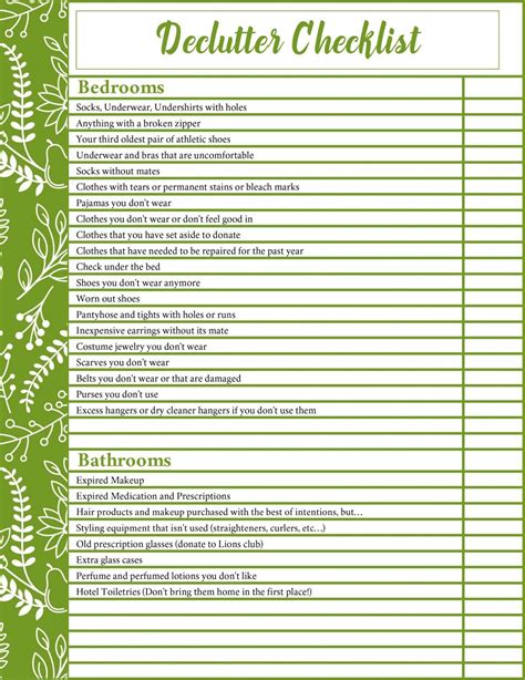 Declutter List Printable Printable Calendars At A Glance