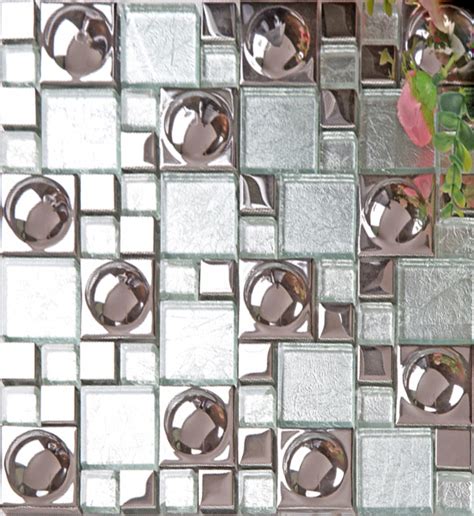 Silver Plated Porcelain Mosaic Tile White Crystal Glass Mosaic Kitchen