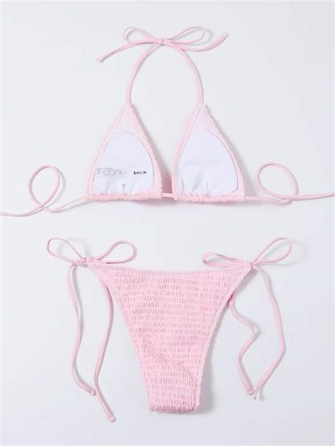 Mono Bikini Set Gesmokter Mikro Dreiecks BH Und Unterteil Mit