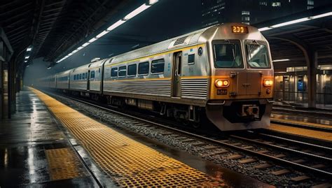 Premium Ai Image A Train Is Coming Down The Tracks At A Train Station