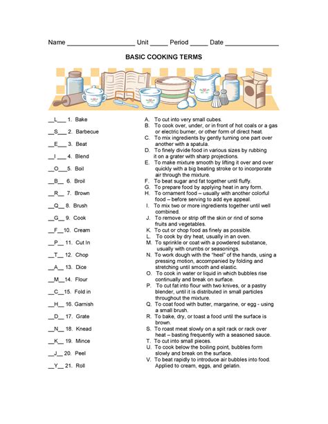 Basic Cooking Terms Worksheet Pro Worksheet