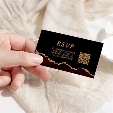 Black And Burgundy Gold Font Wedding Qr Code Rsvp Enclosure Card Zazzle