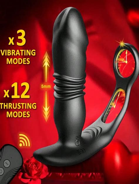 1pc Thrusting Anal Vibrator Prostate Massager With 2 Vibrating Cock