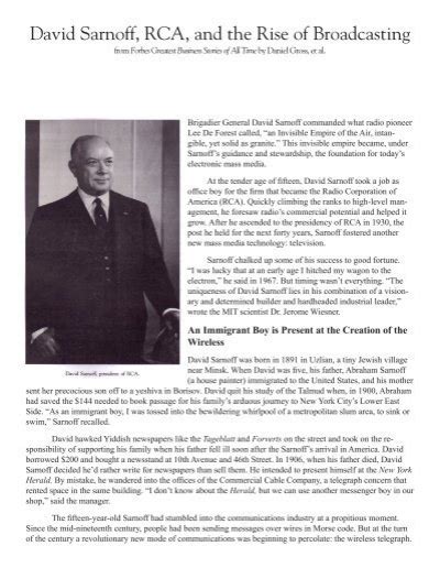 David Sarnoff, RCA, and the Rise of Broadcasting - Stephen Hicks ...